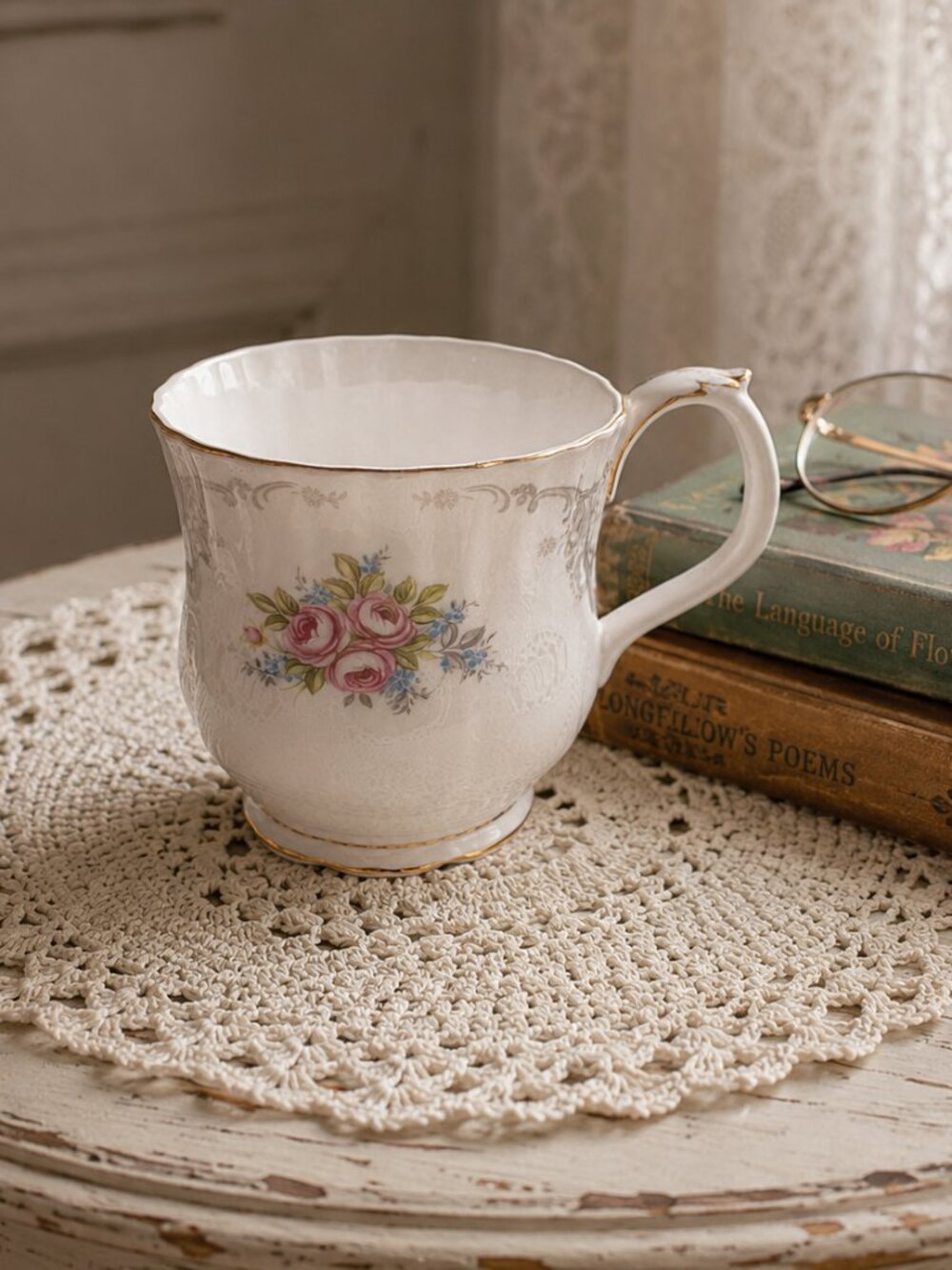 Vintage Royal Albert Tranquillity Bone China Mug England Pink Roses Gold Trim